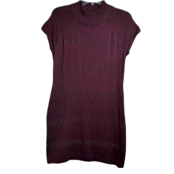 Apt 9 Women's Bodycon Sweater Dress Large Burgundy Short Sleeve Pullover… - Picture 2 of 8